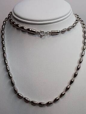 Silver Tone Rice Bead Chain Necklace 31" Long Vintage
